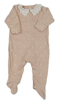 Růžový puntíkatý žebrovaný overal s límečkem s madeirou Next