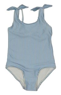Modro-bílé pruhované jednodílné plavky s mašlemi H&M