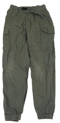 Khaki plátěné cargo cuff kalhoty s úpletovým pasem H&M