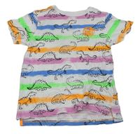 Bílo-barevné pruhované tričko s dinosaury F&F