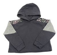 Tmavošedá crop mikina s leopardím vzorem a kapucí Next
