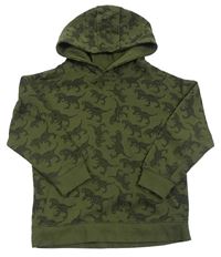 Khaki-černá mikina s dinosaury a kapucí Primark