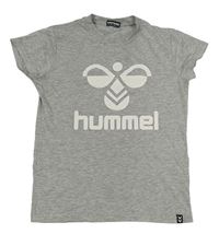 Šedé melírované tričko s logem Hummel