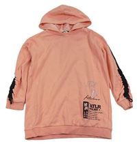 Meruňková mikina s černým potiskem a kapucí River Island