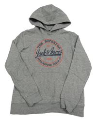Šedá melírovaná mikina s logem a kapucí Jack & Jones