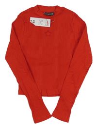 Nové - červené žebrované crop triko s hvězdou Pep&Co