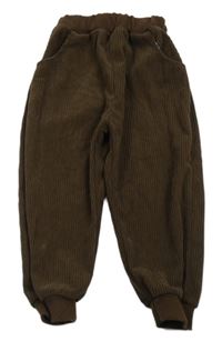 Hnědé žebrované sametové teplákové kalhoty 