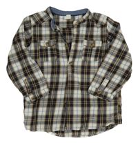 Hnědo-bílo-černá kostkovaná polo košile H&M