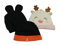 3x čepice - 2x černá + smetanovo-růžová - sob 