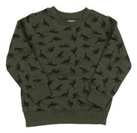 Tmavozelená mikina s dinosaury Sinsay