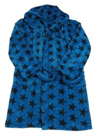 Tmavomodrý chlupatý župan s černými hvězdami a kapucí 