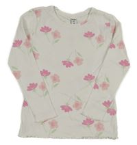 Bílé žebrované květované triko Dopodopo