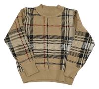 Béžovo-černý kostkovaný lehký svetr shein