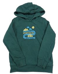 Zelená mikina s potiskem a kapucí 