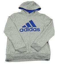 Šedá melírovaná mikina s logem a kapucí Adidas