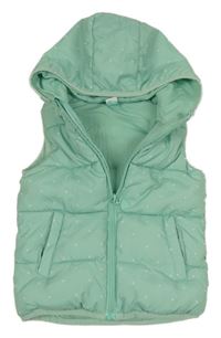 Pistáciová puntíkatá šusťáková zateplená vesta s kapucí Topolino