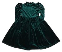 Smaragdové sametové šaty s perličkami shein