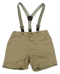 Béžové plátěné chino kraťasy s kšandami Matalan