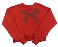 Červená crop mikina s mašlí H&M