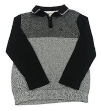 Šedo-černé melírované úpletové polo triko F&F
