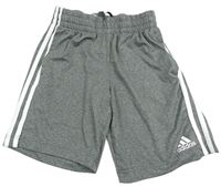 Šedé melírované kraťasy s pruhy a logem Adidas