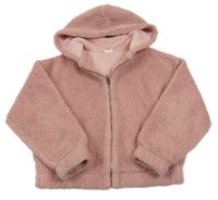 Růžová huňatá podšitá crop bunda s kapucí Zara