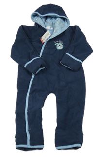 Nové - Tmavomodrá podšitá fleecová kombinéza s pejskem a kapucí 