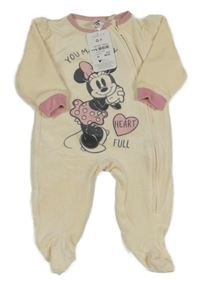Nové - Smetanovo-růžový plyšový overal s Minnie Disney