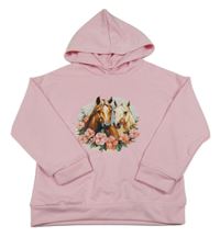 Světlerůžová mikina s koníky a kapucí 