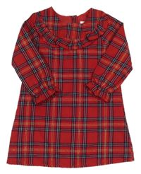 Červeno-tmavomodro-zlaté kostkované šaty s volánkem Primark