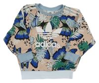 Růžovo-modro-zelená mikina s motýlky a listy Adidas