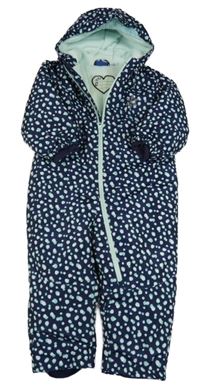 Tmavomodro-bílo-tyrkysová puntíkatá šusťáková zimní kombinéza s kapucí Lupilu