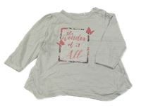 Bílo-šedá pruhovaná tunika s nápisem a motýlky Topomini