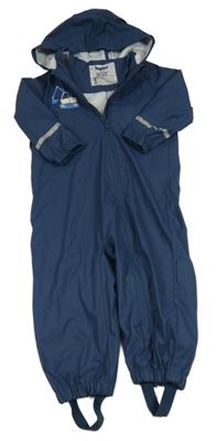 Tmavomodrá voděodolná jarní kombinéza s bagrem a kapucí Lupilu