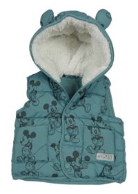 Zelená šusťáková zateplená vesta s Mickeym a kapucí George