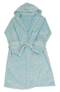 Světlemodrý plyšový župan s leopardím vzorem a kapucí Yd.