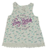 Bílo-zelený top s papoušky a nápisy H&M