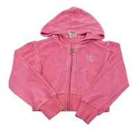 Růžová sametová propínací crop mikina s květem 