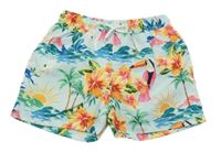 Světlemodro-barevné plážové kraťasy s květy a tukanem Matalan
