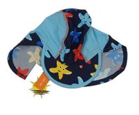 Nové - Tmavomodro-světlemodro-barevná UV kšiltovka s hvězdami a ochranou krku John Lewis