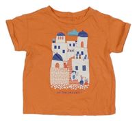 Oranžové tričko s domečky 