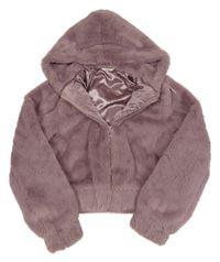Fialová kožešinová crop bunda s kapucí Matalan