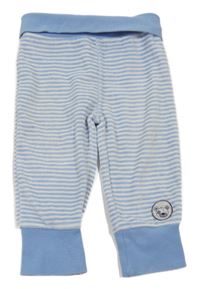 Světlemodro-bílé pruhované sametové tepláky Blue Seven