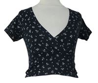Dámské tmavomodré kytičkované crop tričko zn. Brandy Melville 