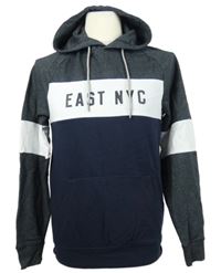 Pánská tmavomodro-šedo-bílá mikina s nápisem a kapucí C&A