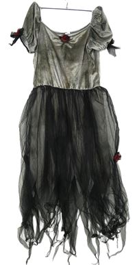 Kostým - Dámské šedo-černé sametovo/tylové šaty s cípy