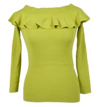 Dámský limetkový žebrovaný lehký svetr s volánkem Next 