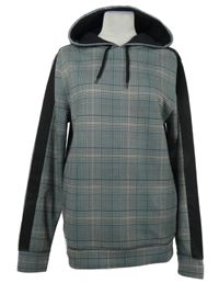 Pánská černo-béžová kostkovaná mikina s kapucí River Island 