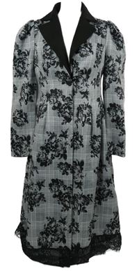 Dámský šedo-černý kostkovaný šusťákový zateplený kabát s květy Shein 