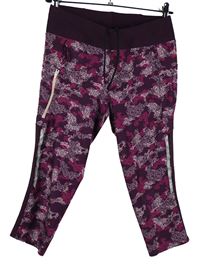 Dámské purpurovo-vínové vzorované sportovní capri legíny 